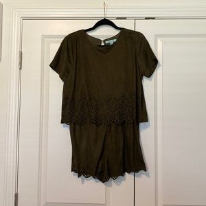 Olive suede romper